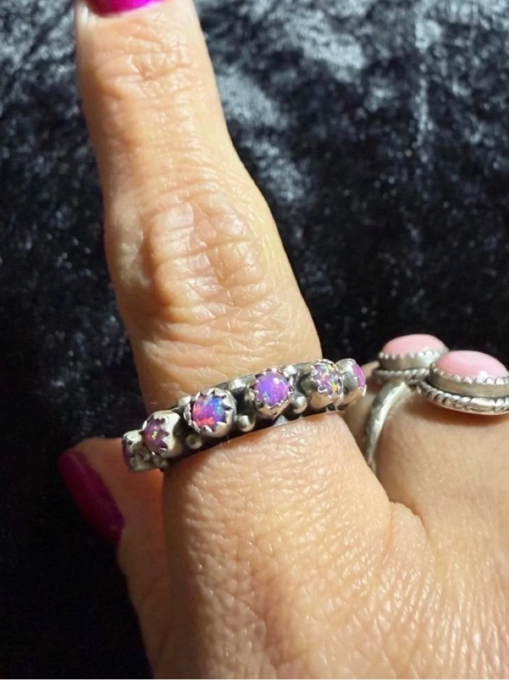 Vintage 925 Sterling Silver Opal Ring with five opals Sz 8